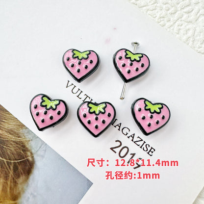 Star and Strawberry Heart Metal Beads Glossy Painted Colorful 10pcs 23