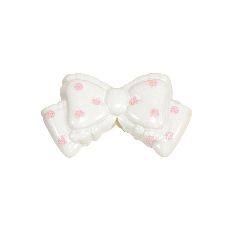 Polka Dotted Double Layer Bow Acrylic Beads 25mm Colorful Glossy 10pcs 7