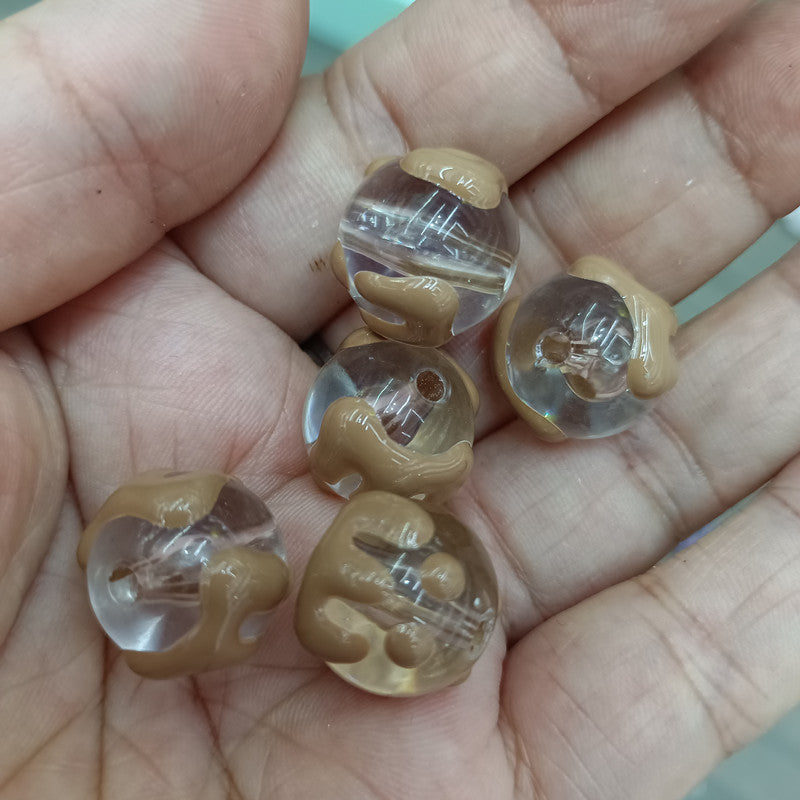 Hand Painted Round Acrylic Beads 16mm Transparent Icing Design 100pcs 11