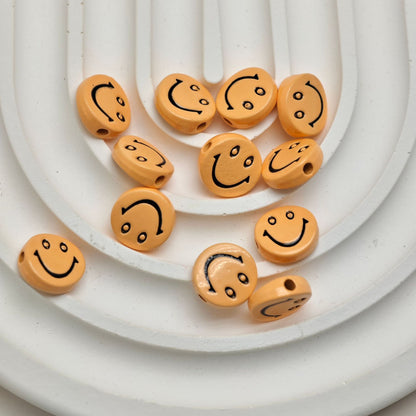 Smiling Face Metal Beads 10mm Baking Painted Zinc Alloy 50pcs 17