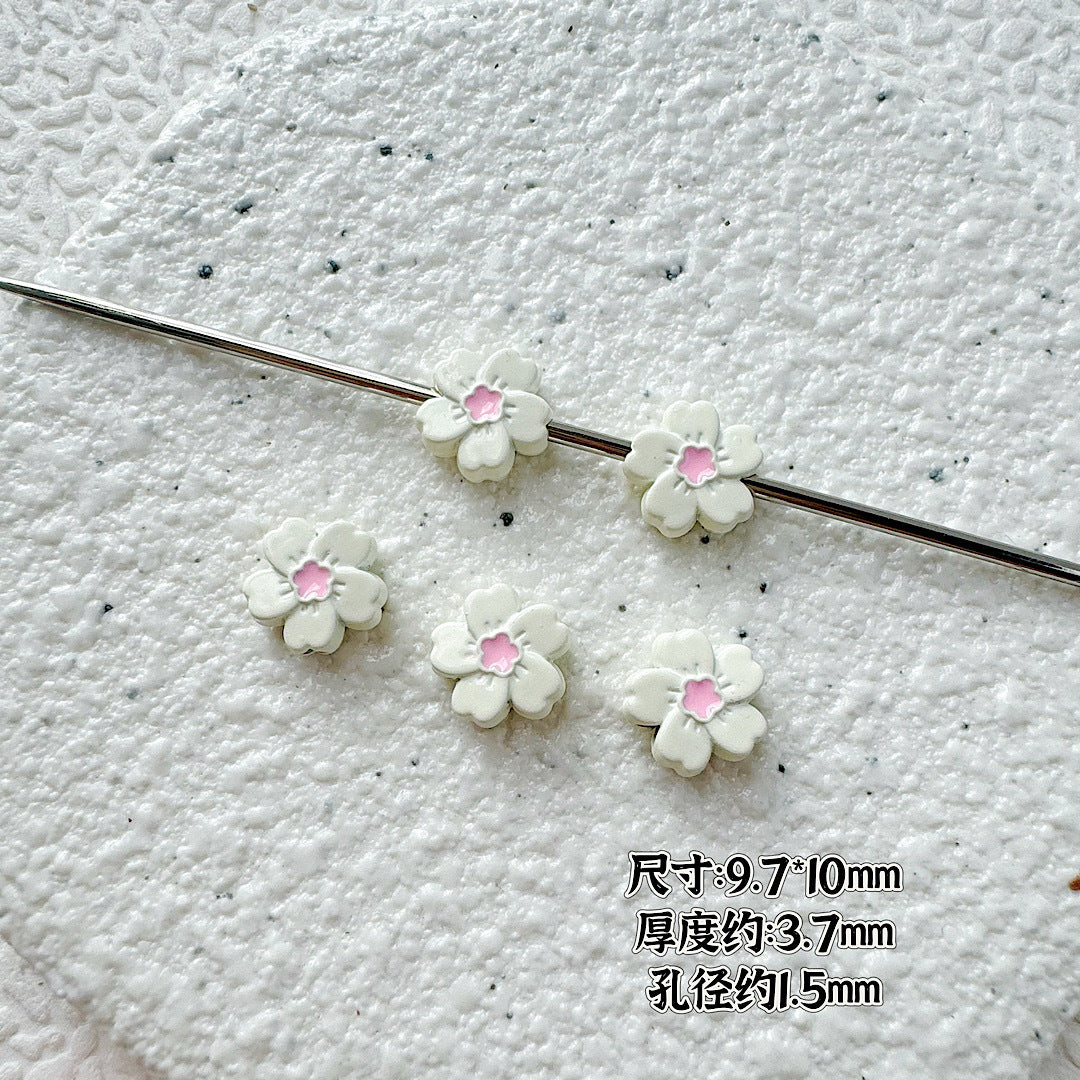 Flower Metal Beads 10mm Baking Painted Cherry Blossom 20pcs 15