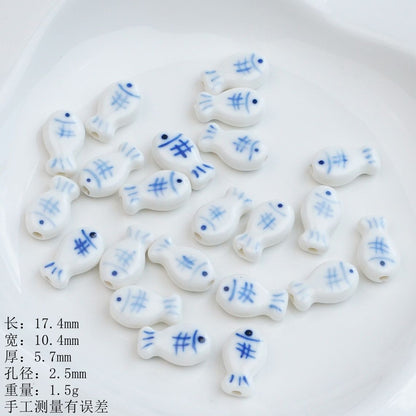 Hand Painted Fish Ceramic Beads Tropical Colorful 5pcs 14