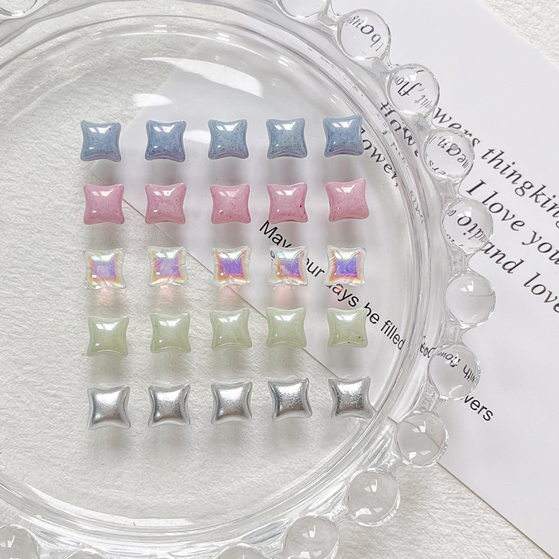 Lampwork Glass Beads Irregular Square 6mm Light Pastel Colors 10pcs 4