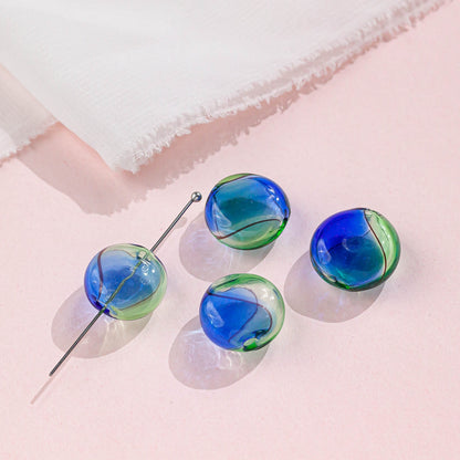 Antique Flat Blown Glass Beads 15-20mm Colorful Swirls 4pcs 10