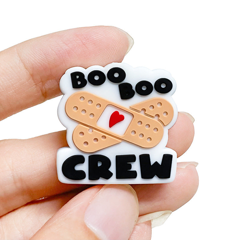 Silicone Focal Beads Band Aid Red Heart Boo Boo Crew Text 20pcs 5