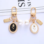 Vintage Gold Rose Pearl Keychain Zinc Alloy Black White