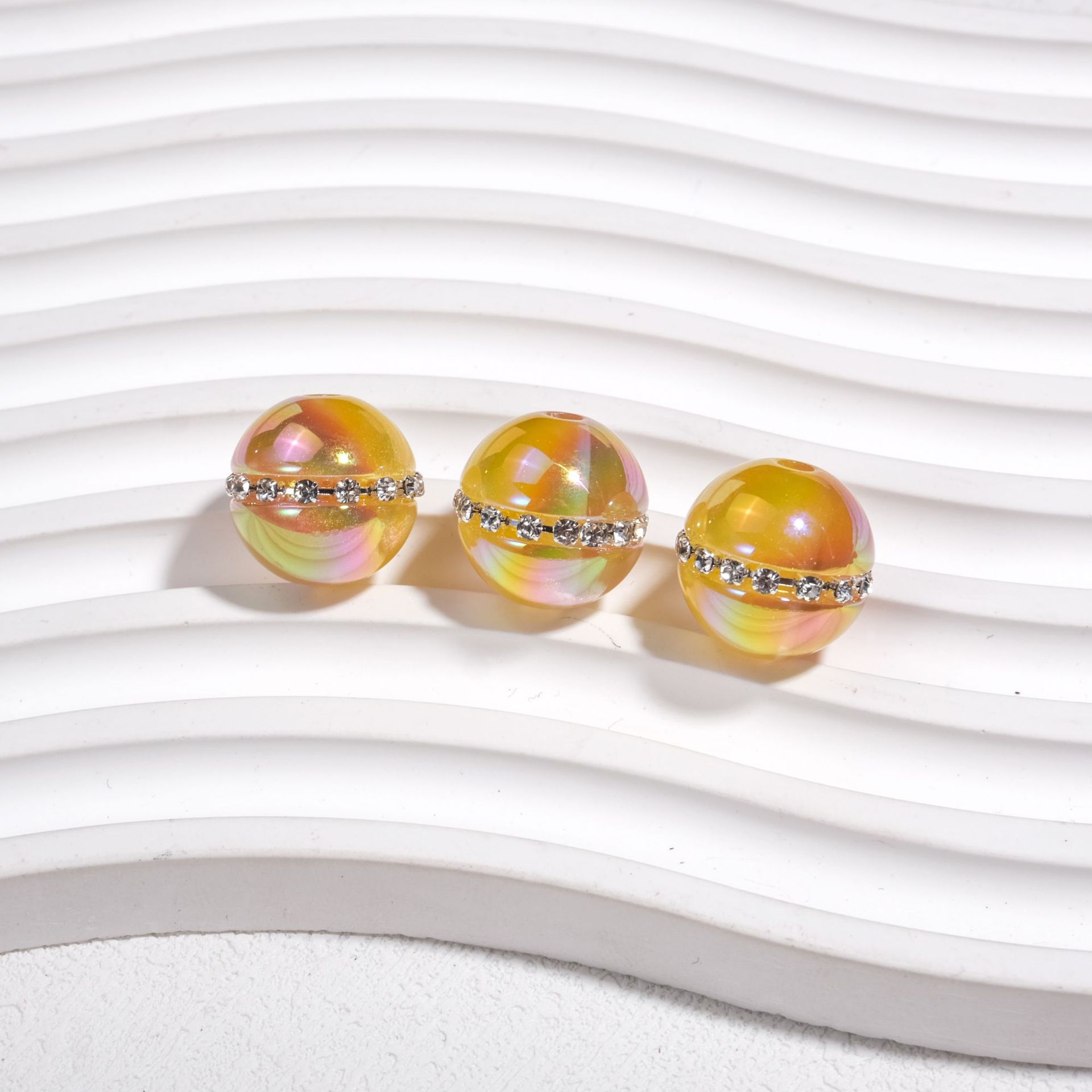 Luminous Rhinestone Chain Enlaced Resin Beads 16mm Round 10pcs 7