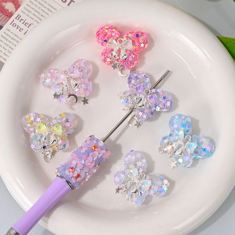 Star Glitter Butterfly Resin Beads 27mm Translucent Sparkle 2pcs 2