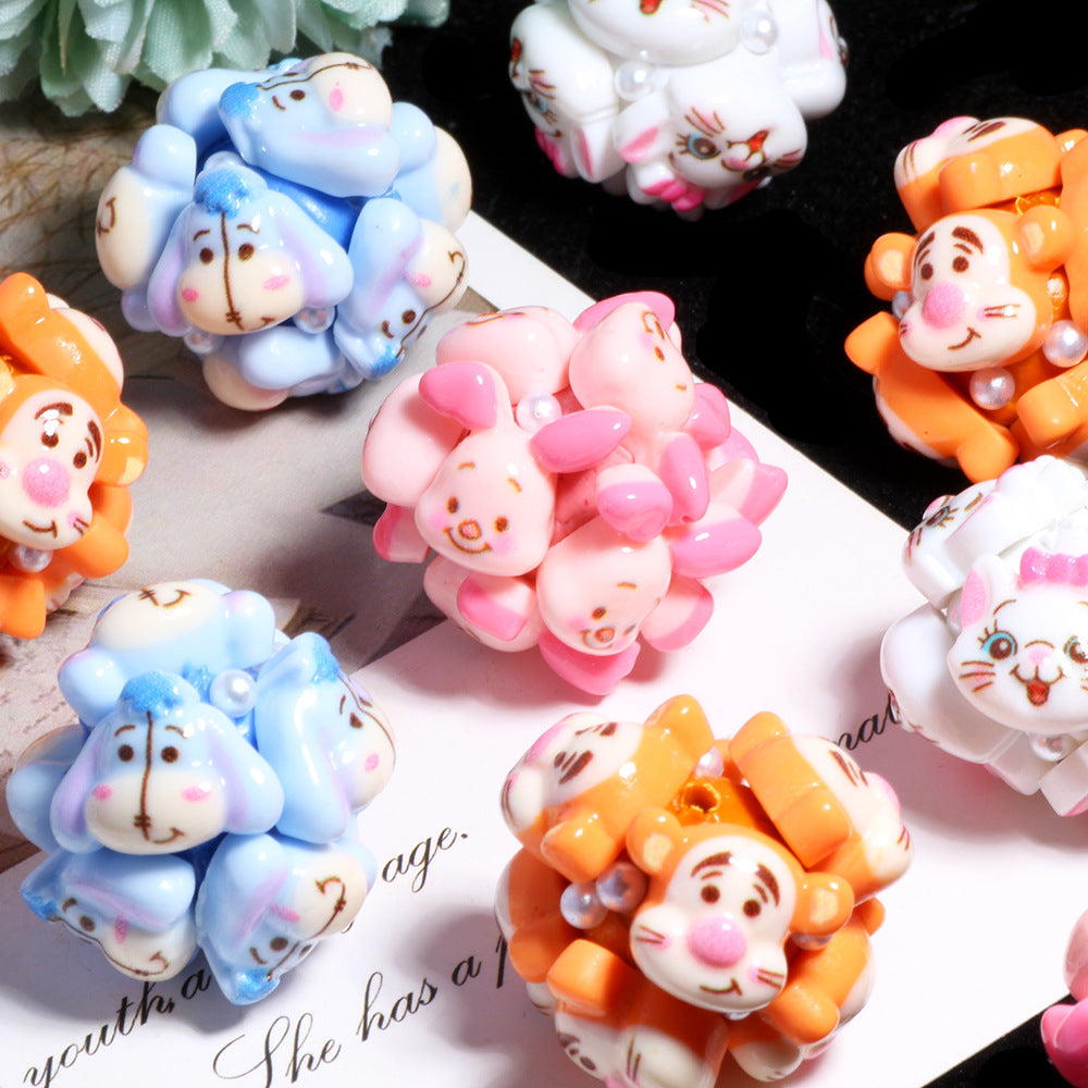 Embellished Bubblegum Beads 20mm Winnie & Friends Pastel Pearl 5pcs 4