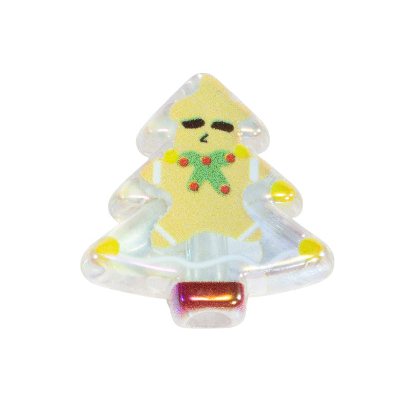 Doodle Christmas Tree Acrylic Beads 20mm Colorful Mixed 10pcs 13