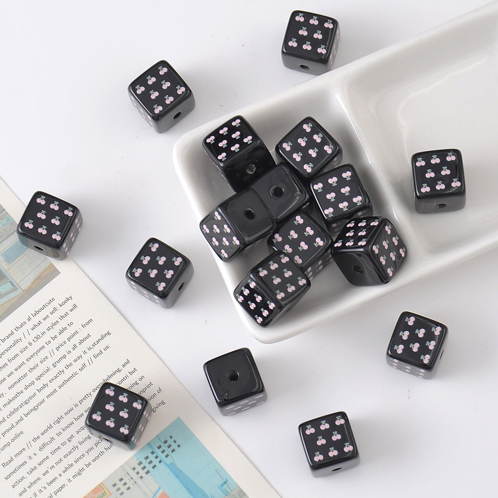 Acrylic Square Beads 14mm Black and White Tone 10pcs 4