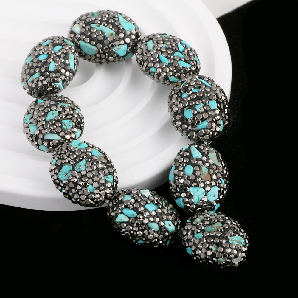 Egg Shaped Rhinestone Beads 23mm Polymer Clay Full Pave Blue Brown 6pcs 3