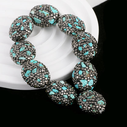Egg Shaped Rhinestone Beads 23mm Polymer Clay Full Pave Blue Brown 6pcs 3