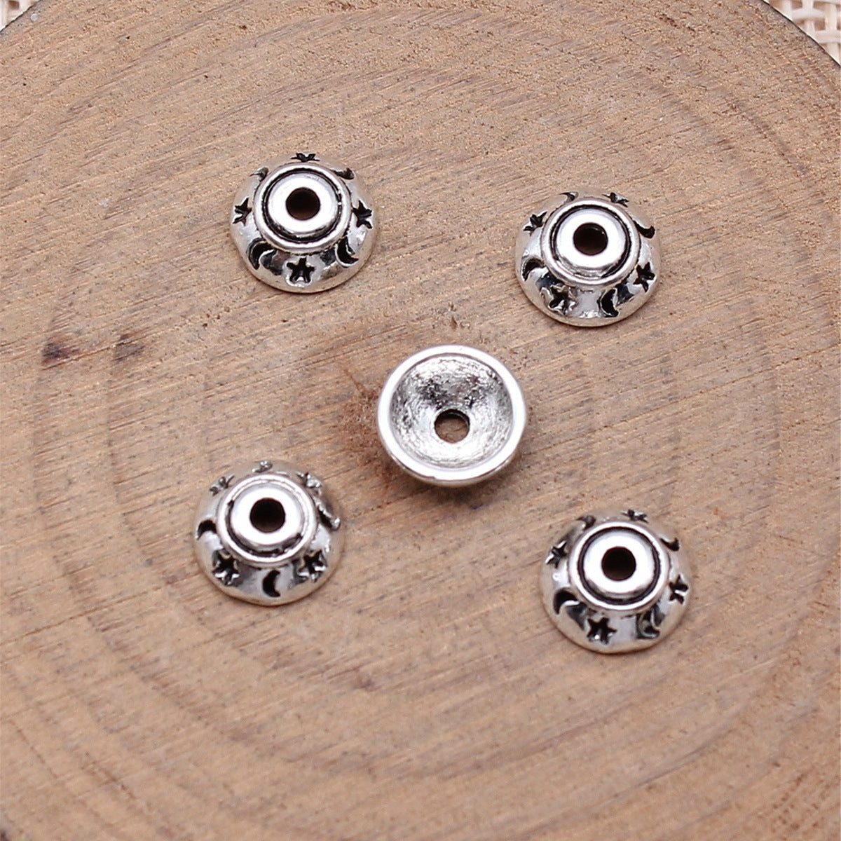 Alloy Star Moon Pattern Bead Caps 8mm Antique Silver 100pcs 2