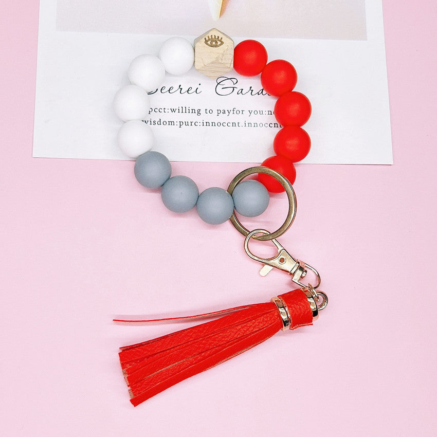 Silicone Beads Bracelet Keychain Soft Tassel Colorful Charm 18