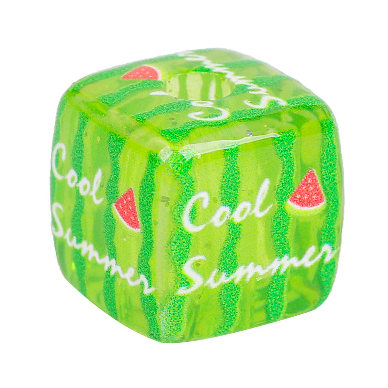 Watermelon Puppy Printed Acrylic Square Beads 14mm 10pcs 4