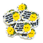 Silicone Focal Beads Lemon Character With Squeeze The Day Text 20pcs 2