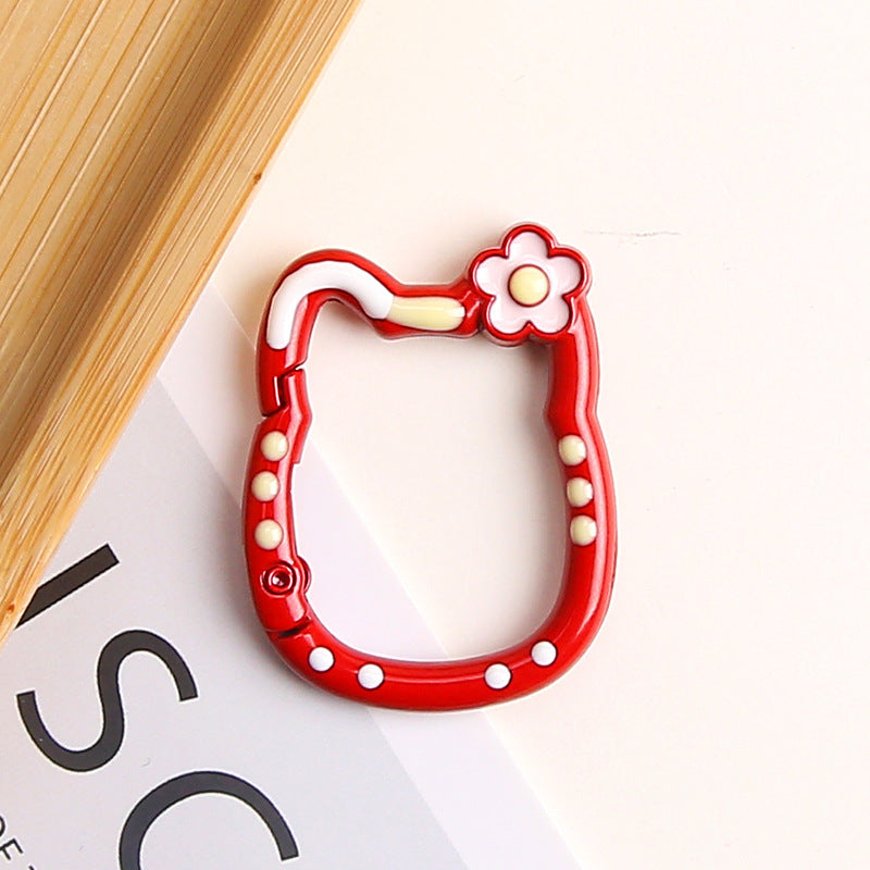 Painted Kitty Keychain Metal Zinc Alloy Floral Design 6pcs 11