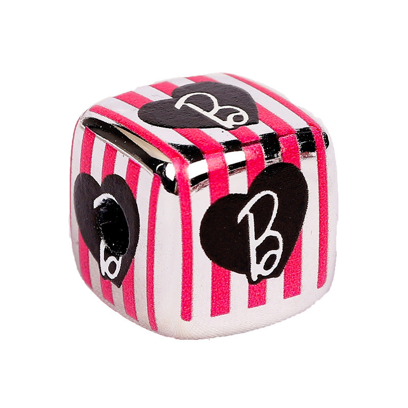 Square Acrylic Beads 14mm Barbie Letter Design 10pcs 3