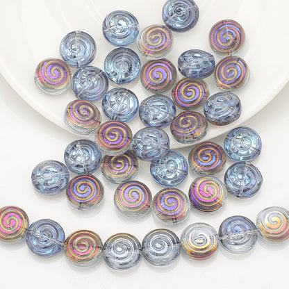 Electroplated Flat Spiral Glass Beads 12mm Metallic Iridescent 30pcs 12