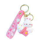 Soft Rubber Bunny Ice Cream Keychain Cute Pastel Colors 5