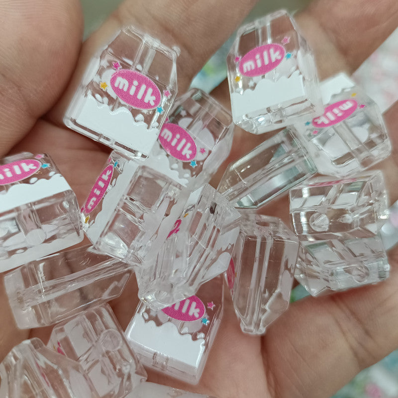 Transparent Milk Box Acrylic Beads 15x20mm Colorful Prints 100pcs 4