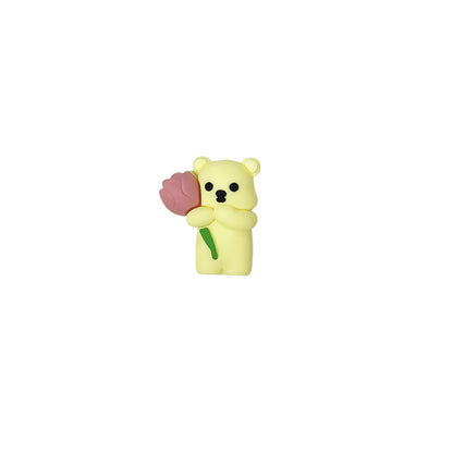 Silicone 3D Focal Beads Teddy Bear Holding Rose 20pcs 13