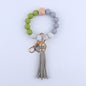PU Leather Tassel Silicone Bead Wristlet Keychain Colorful Animal Print 15