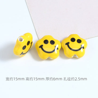 Yellow Smiley Star and Heart Ceramic Beads Glossy 10pcs 8