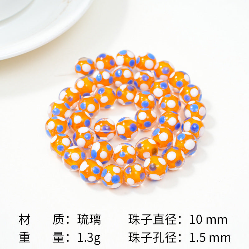 Lampwork Glass Beads Round 10mm Bright Polka Dotted Enamel 40pcs 7