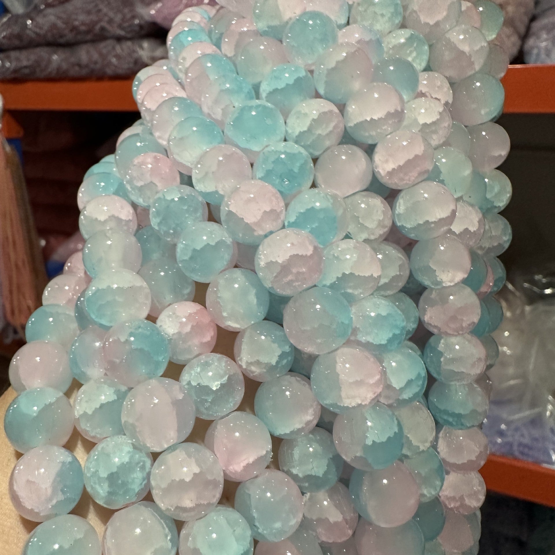 Crackle Round Glass Beads 12mm Pastel Shimmer 10 Strands 6