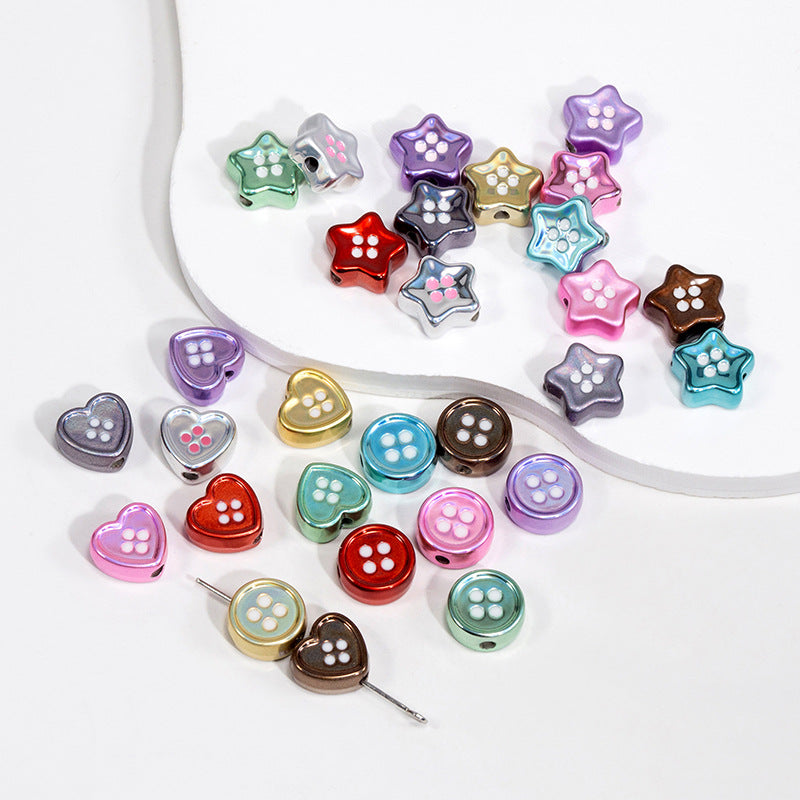 Plating Star and Heart Button Acrylic Beads 11mm Assorted Colors 50pcs 4