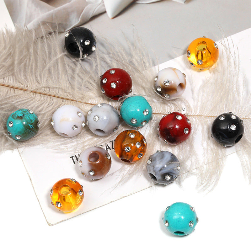 Rhinestone Marble Round Acrylic Beads 16mm Mixed Colors 30pcs 3