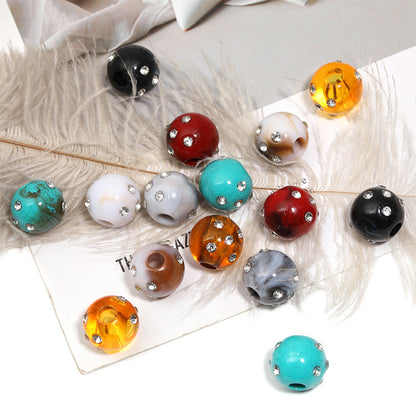 Rhinestone Marble Round Acrylic Beads 16mm Mixed Colors 30pcs 3