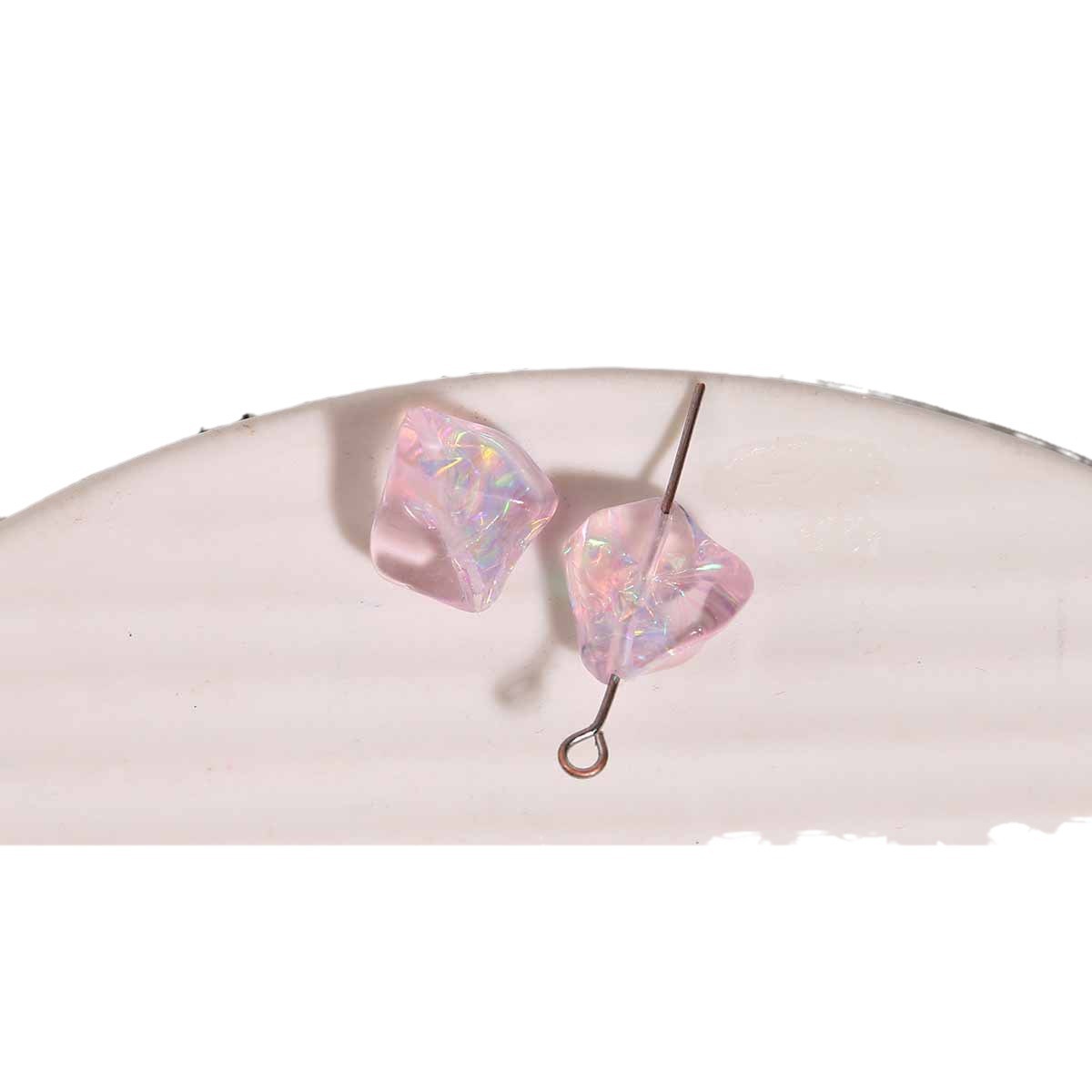 UV Plating Irregular Ice Cube Acrylic Beads 14mm Pink 10pcs 5