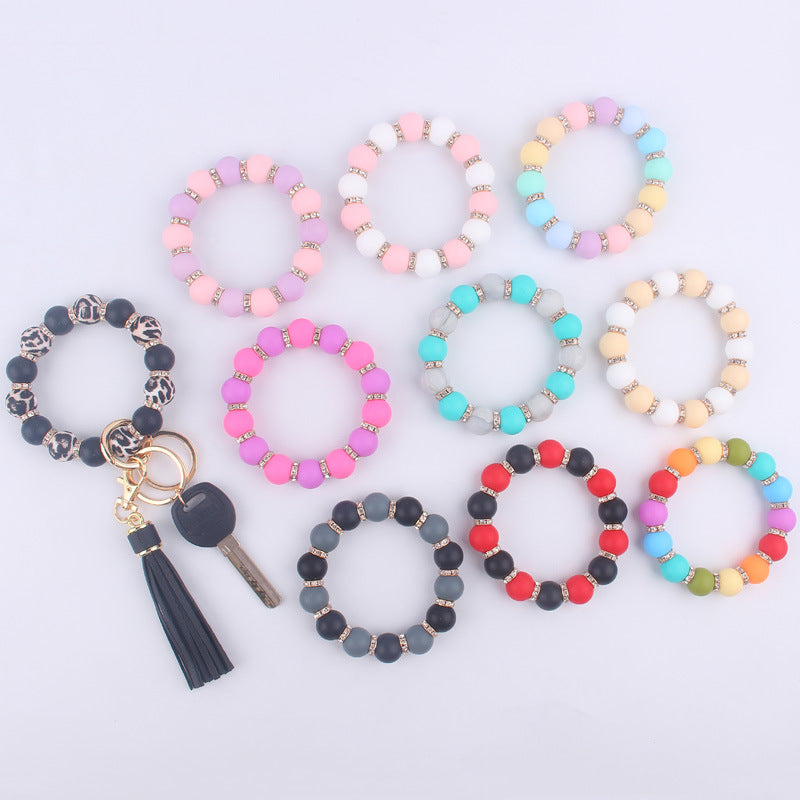 Tassel Silicone Bead Wristlet Keychain with Shiny Spacer Beads 2