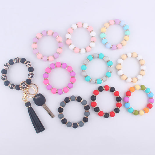 Tassel Silicone Bead Wristlet Keychain with Shiny Spacer Beads 2