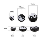 Tai Chi Flat Acrylic Beads 7-13mm Black White Color Printing 5pcs 2