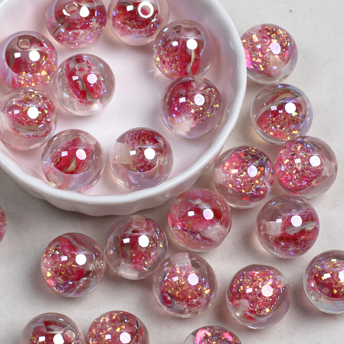 Glitter Resin Beads 16mm Round Clear Light Color 10pcs 11