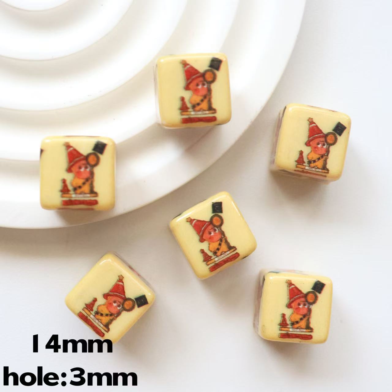 Printed Square Acrylic Beads 14mm Pastel Animal Faces Glossy 20pcs 10
