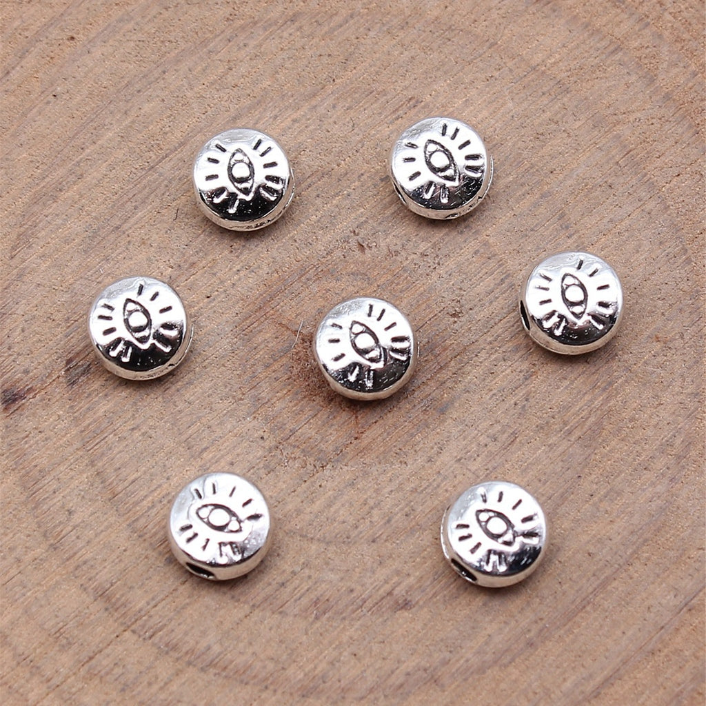 Flat Metal Beads 6mm Eye Pattern Silver Tone Zinc Alloy 80pcs 2