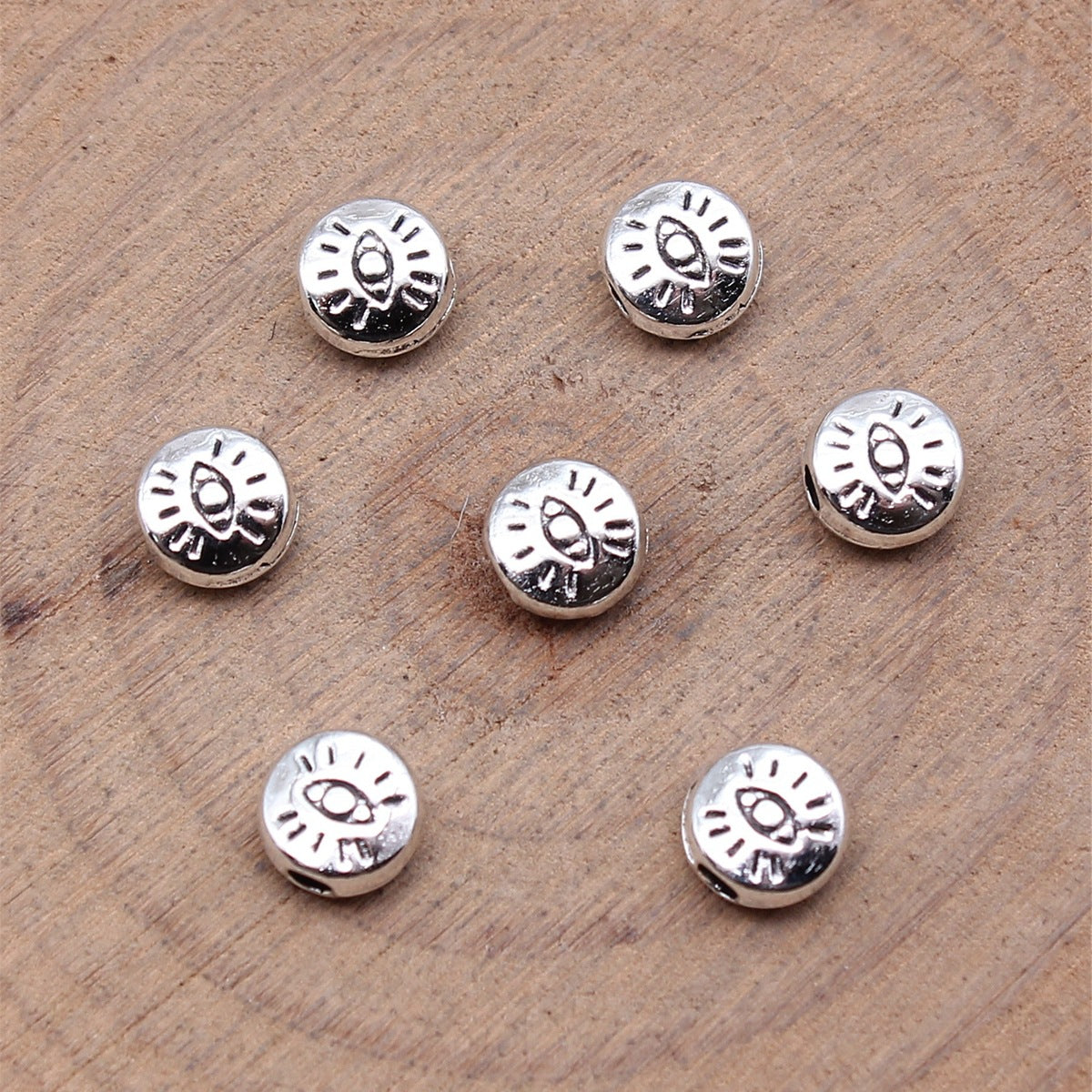 Flat Metal Beads 6mm Eye Pattern Silver Tone Zinc Alloy 80pcs 2
