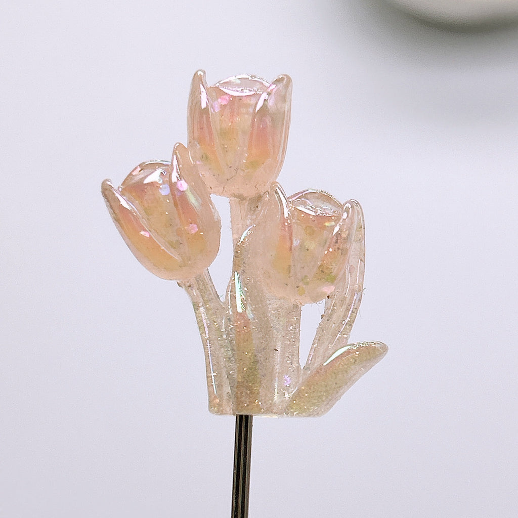 Glow in Dark Tulip Bouquet Resin Beads 37mm Iridescent Pastel 50pcs 4