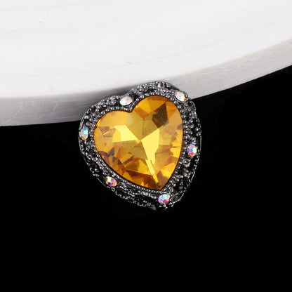 Double-Sided Heart Rhinestone Beads 22mm Alloy Encrusted 10pcs 43