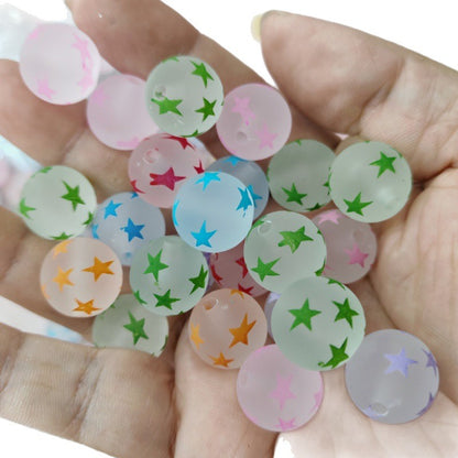 Matte Star Acrylic Beads 16mm Printed Round Mixed Colors 100pcs 5