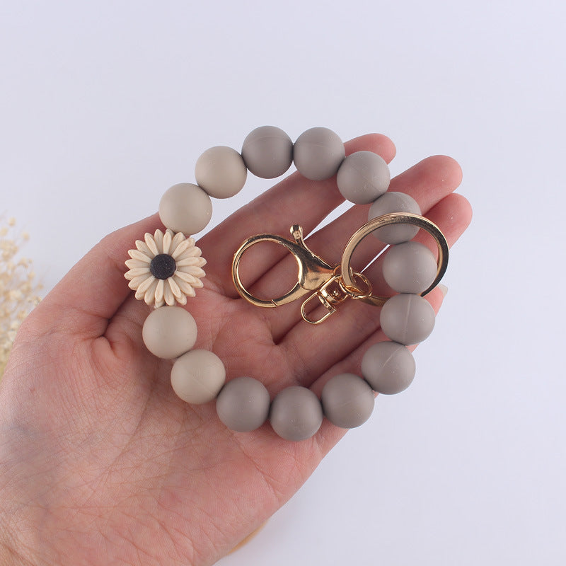 Silicone Beaded Daisy Rose Wristlet Keychain with Gold Clasp 4