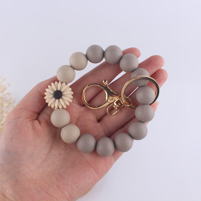 Silicone Beaded Daisy Rose Wristlet Keychain with Gold Clasp 4
