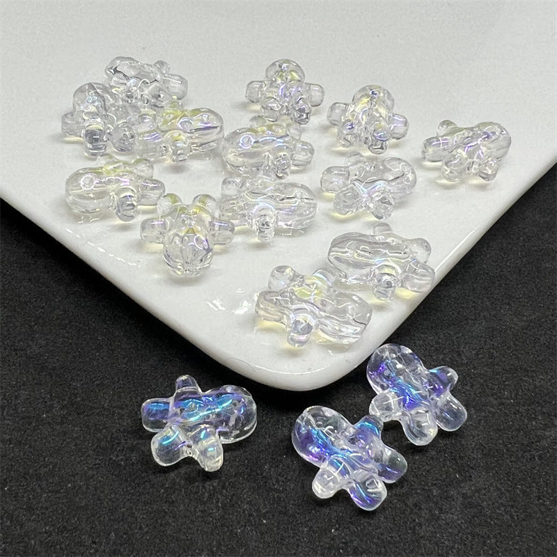 Frosted Gingerbread Man Glass Beads 14x15mm Colorful 100pcs 7