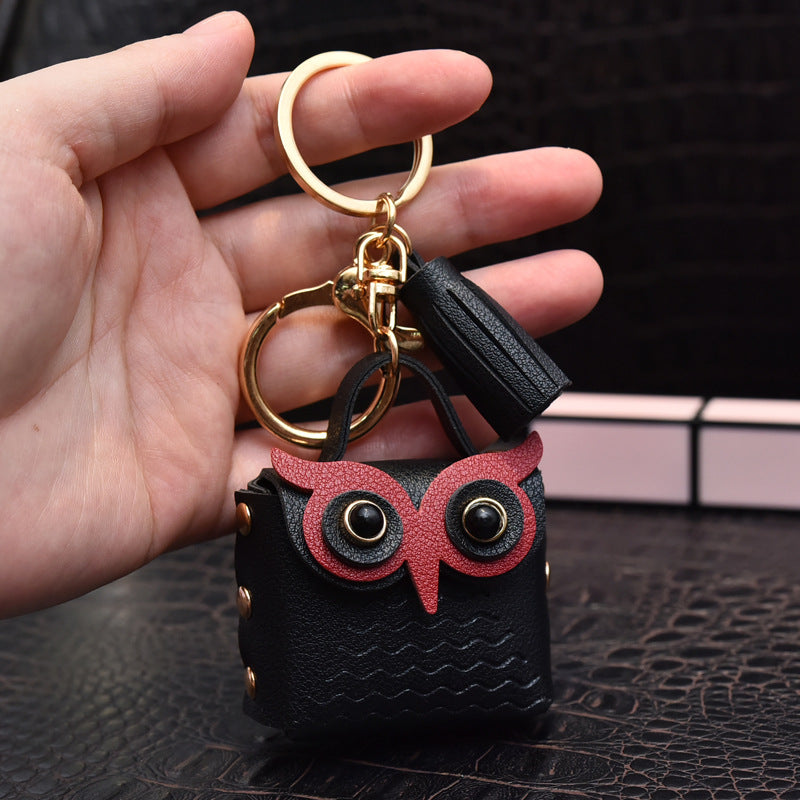 Leather Owl Keychain Wild Animal with Tassel Charm Vibrant Colors 12