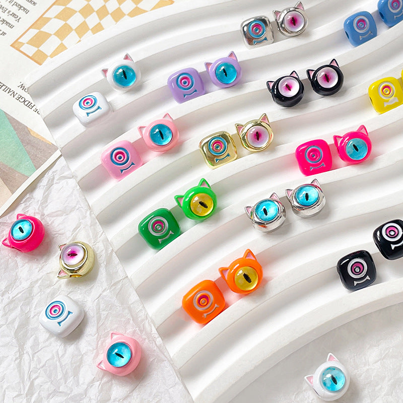 Cat Eye and One-Eyed Beast Metal Beads 10mm Baking Painted 10pcs 3